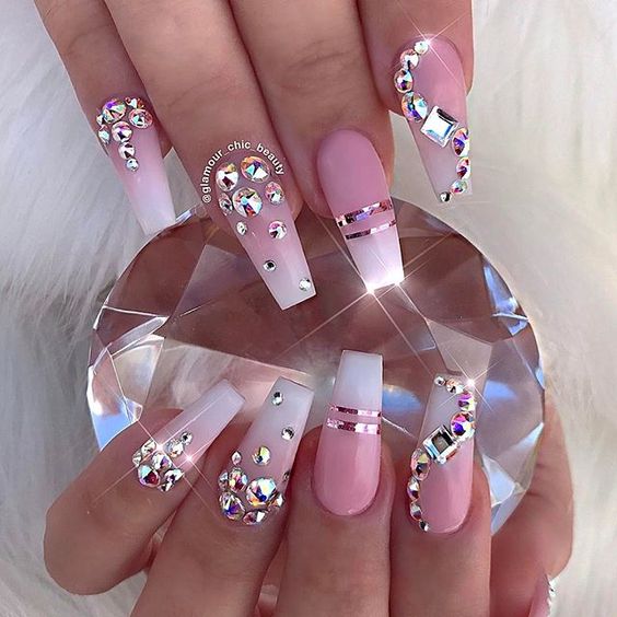 56 Elegant Rhinestone Nail Art Designs