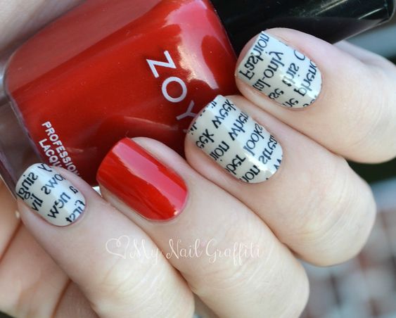 30 Pretty Newspaper Nail Art Designs