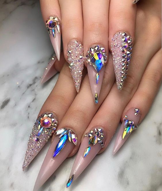 56 Elegant Rhinestone Nail Art Designs