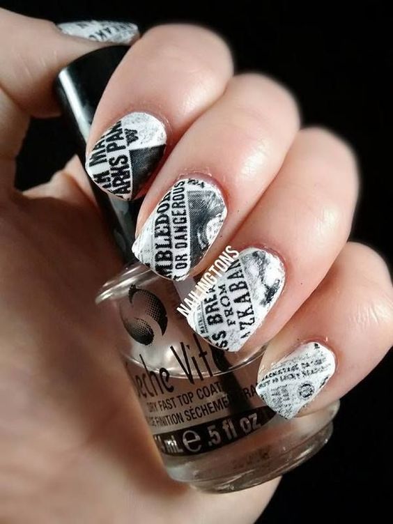 30 Pretty Newspaper Nail Art Designs