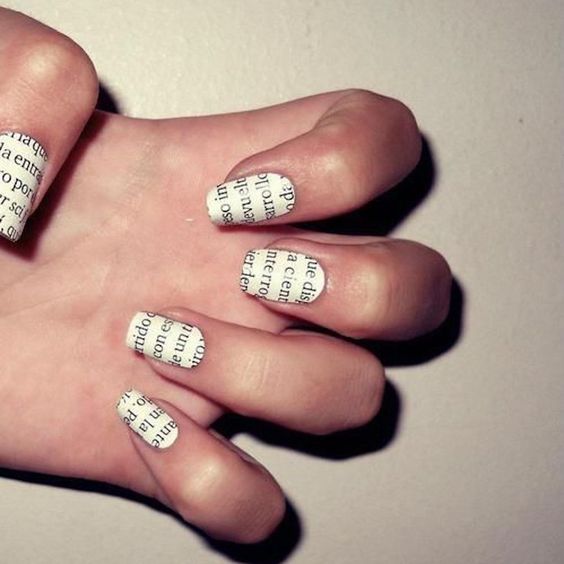 30 Pretty Newspaper Nail Art Designs