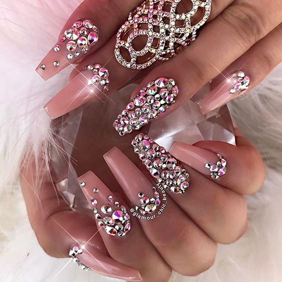 56 Elegant Rhinestone Nail Art Designs