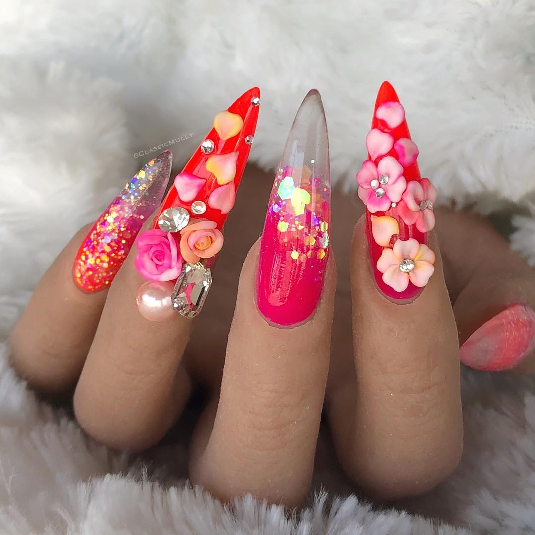 60 Elegant 3D Flower Nail Art Designs