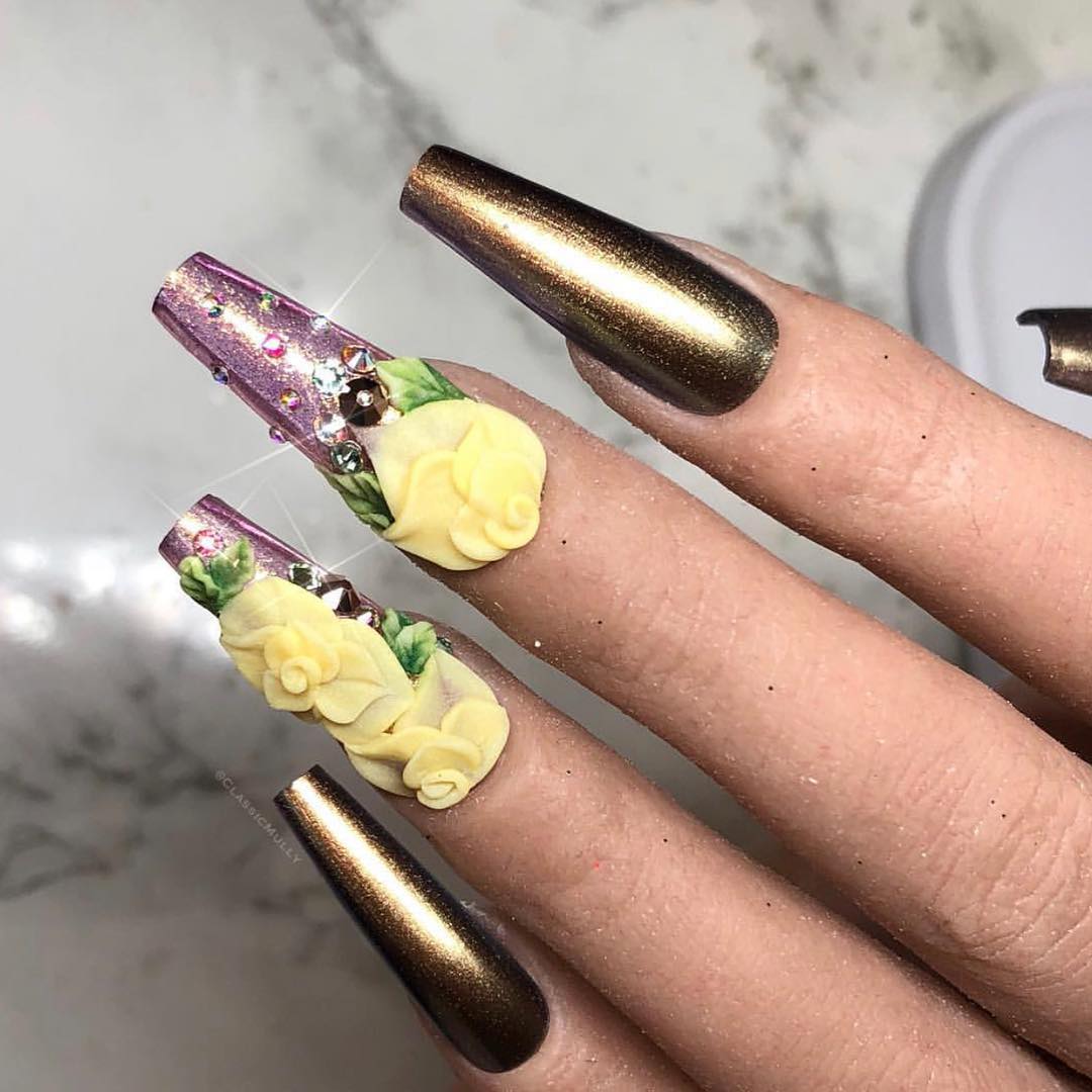 60 Elegant 3D Flower Nail Art Designs