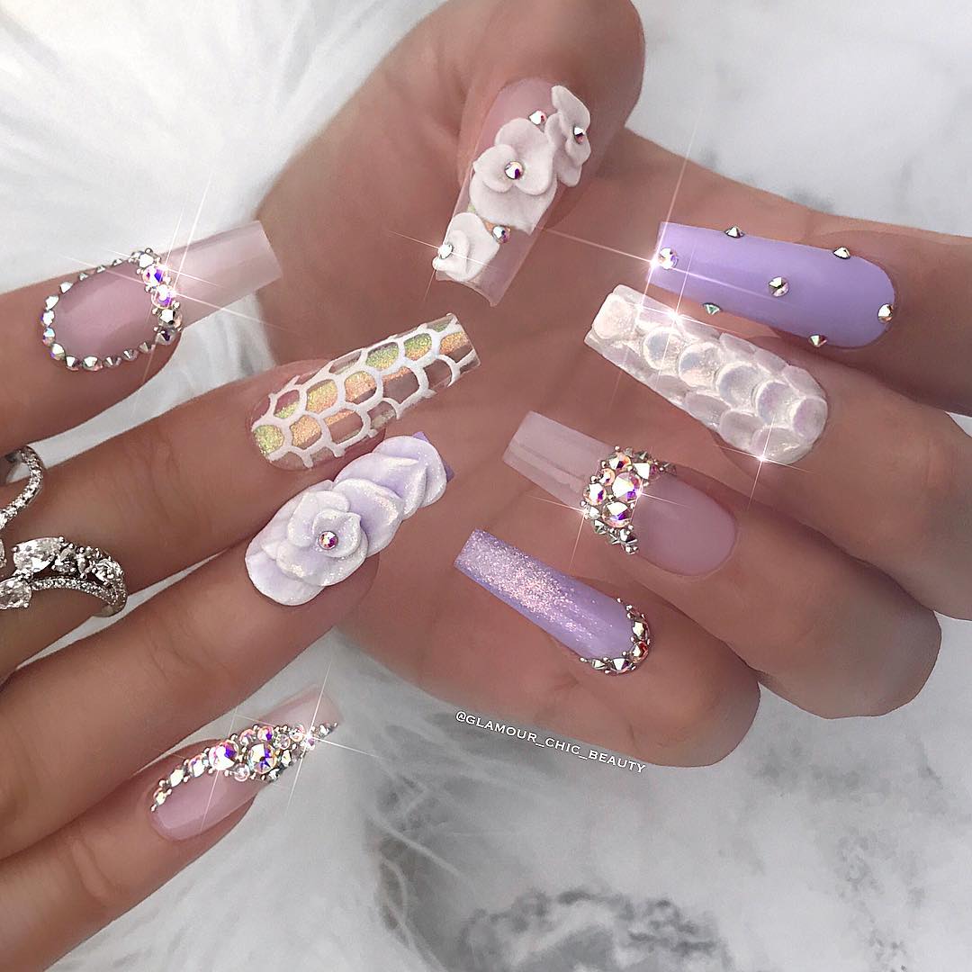 60 Elegant 3D Flower Nail Art Designs