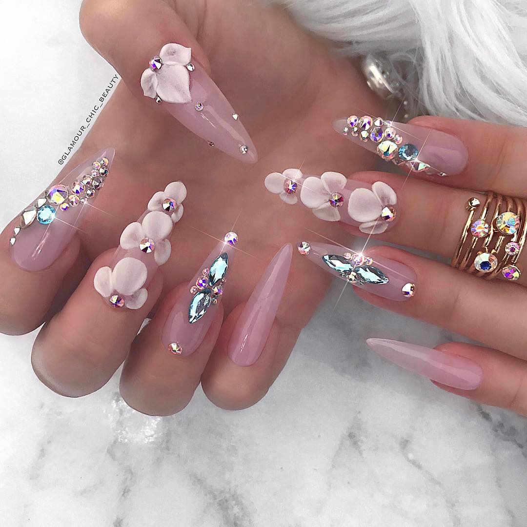 60 Elegant 3D Flower Nail Art Designs