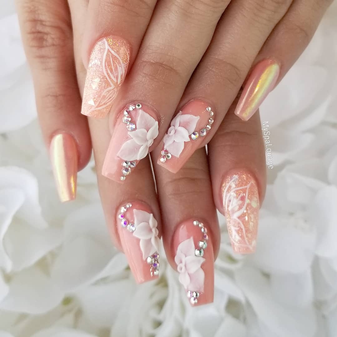 60 Elegant 3D Flower Nail Art Designs