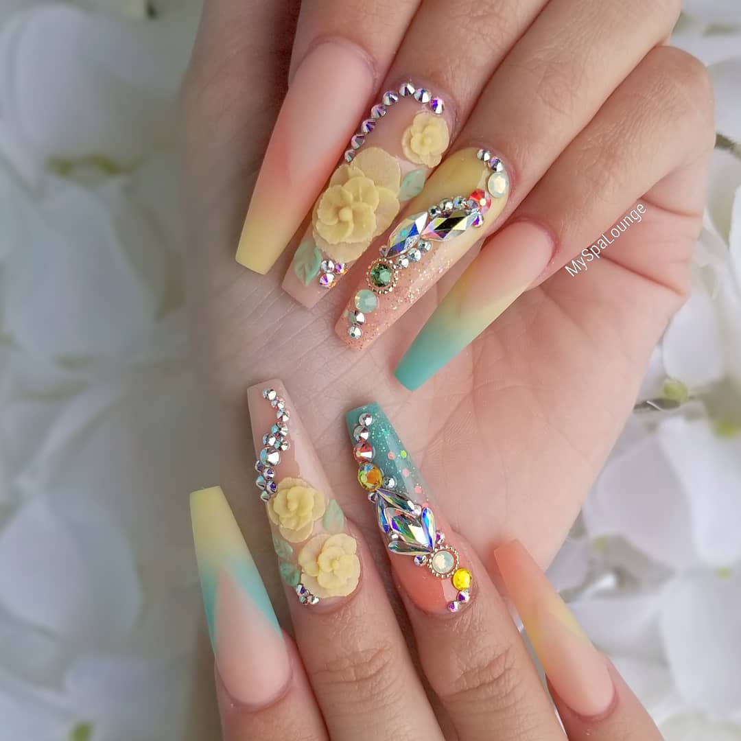 60 Elegant 3D Flower Nail Art Designs