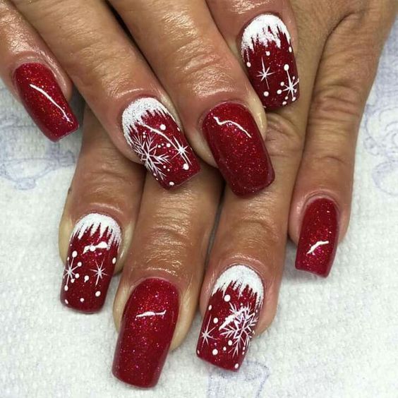 50 Festive Square Christmas Nails To Try Right Now