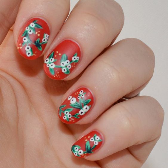 55 Gorgeous Christmas Nails With Mistletoe To Celebrate Holiday