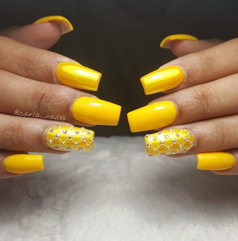 60 Pretty Yellow Acrylic Coffin Nails to Express Your Personality