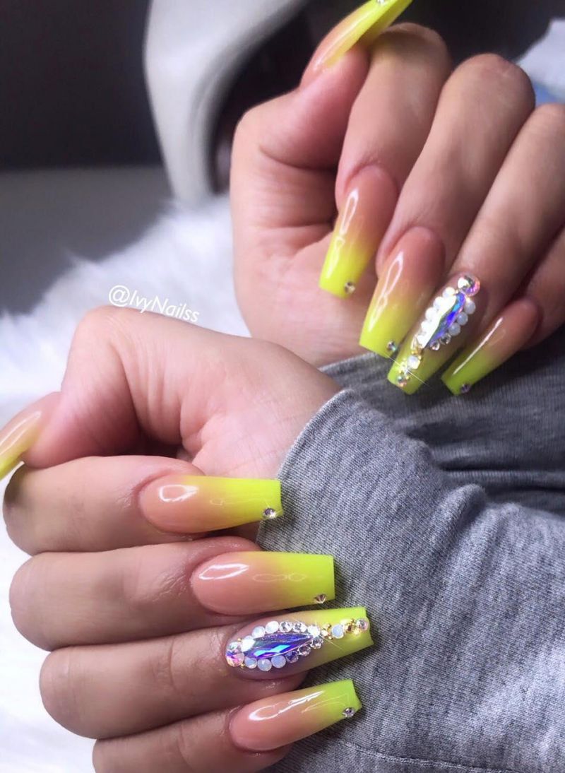 60 Pretty Yellow Acrylic Coffin Nails to Express Your Personality