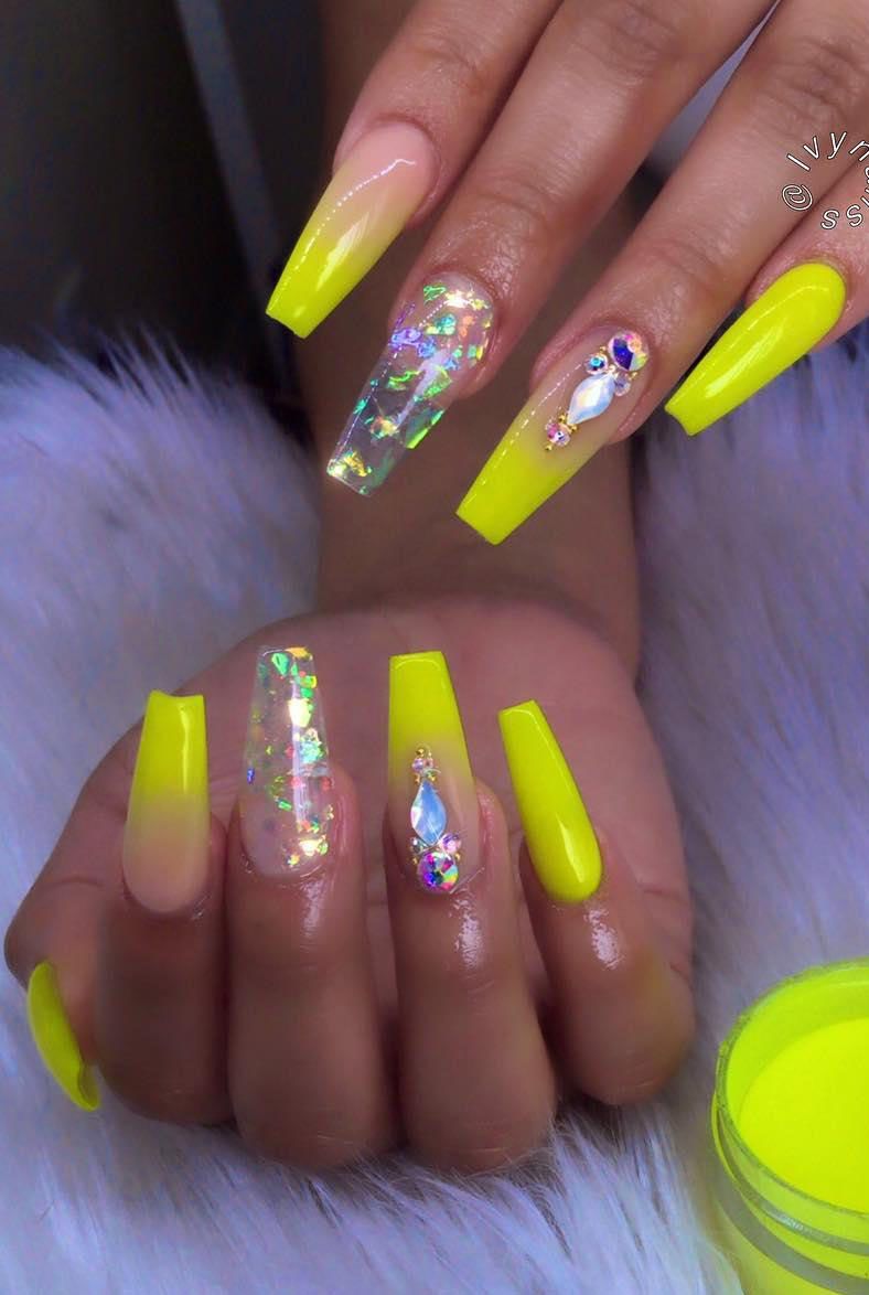 60 Pretty Yellow Acrylic Coffin Nails to Express Your Personality