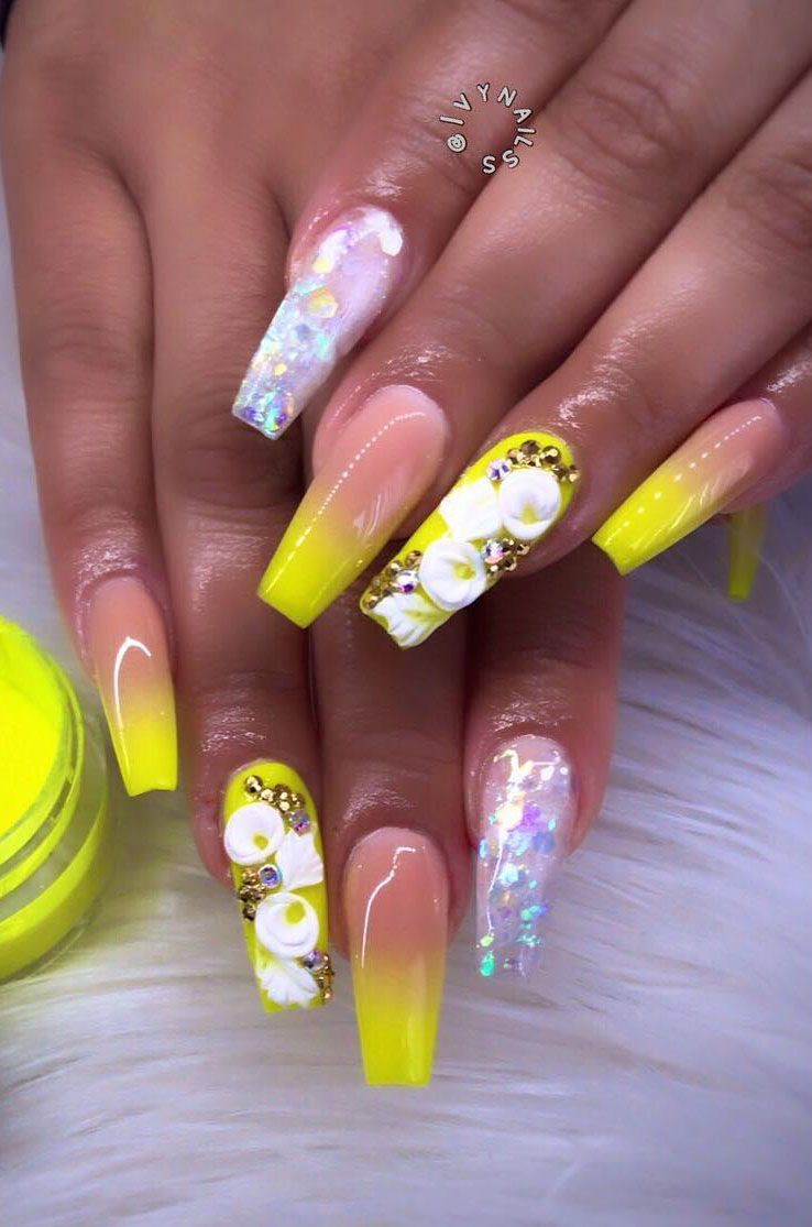 60 Pretty Yellow Acrylic Coffin Nails to Express Your Personality