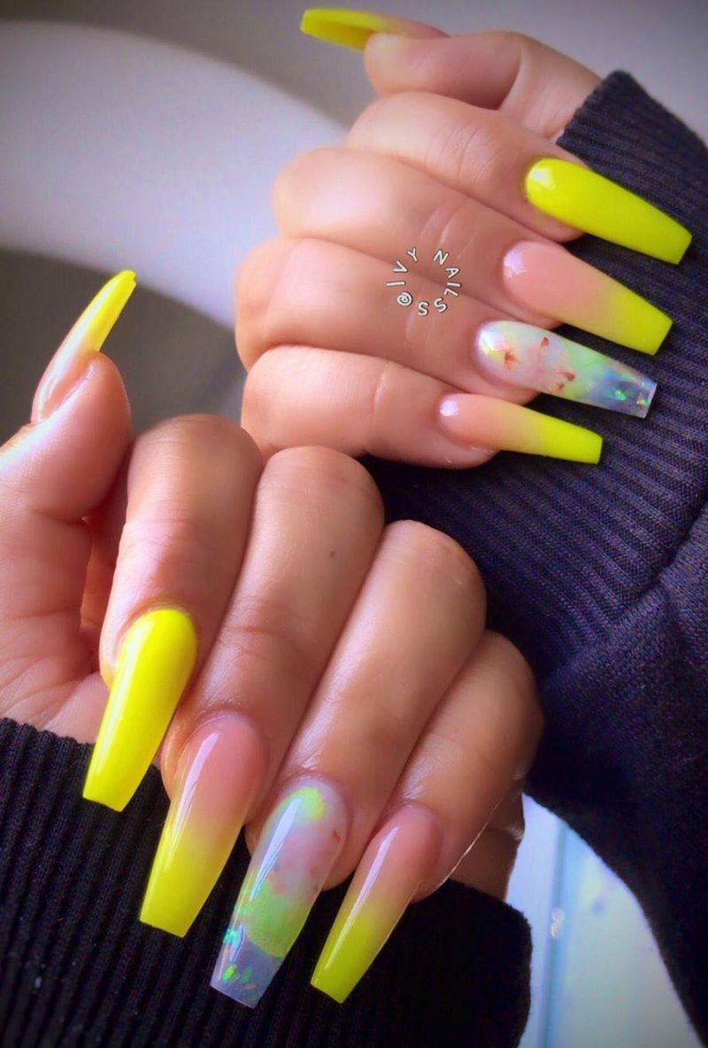 60 Pretty Yellow Acrylic Coffin Nails to Express Your Personality