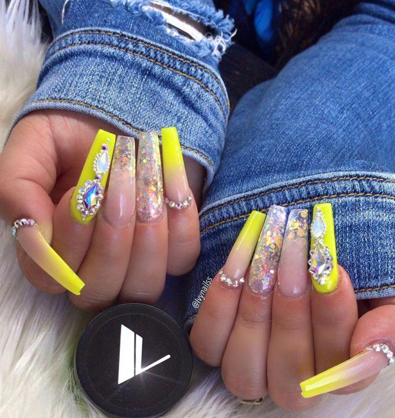 60 Pretty Yellow Acrylic Coffin Nails to Express Your Personality