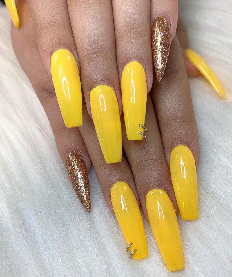 60 Pretty Yellow Acrylic Coffin Nails to Express Your Personality