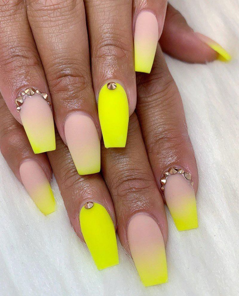 60 Pretty Yellow Acrylic Coffin Nails to Express Your Personality