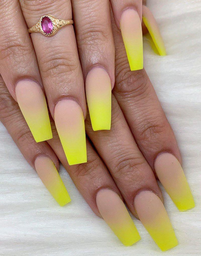 60 Pretty Yellow Acrylic Coffin Nails to Express Your Personality