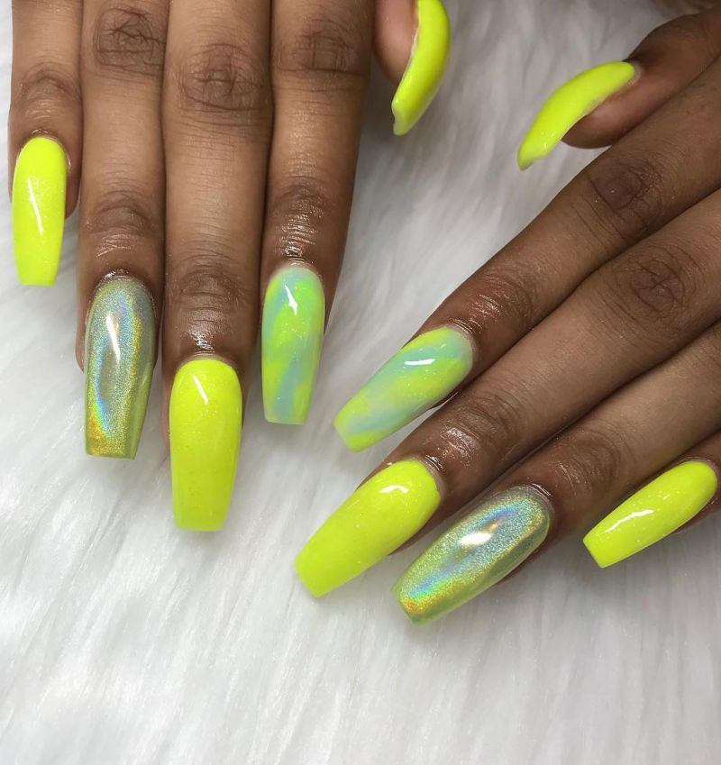 60 Pretty Yellow Acrylic Coffin Nails to Express Your Personality