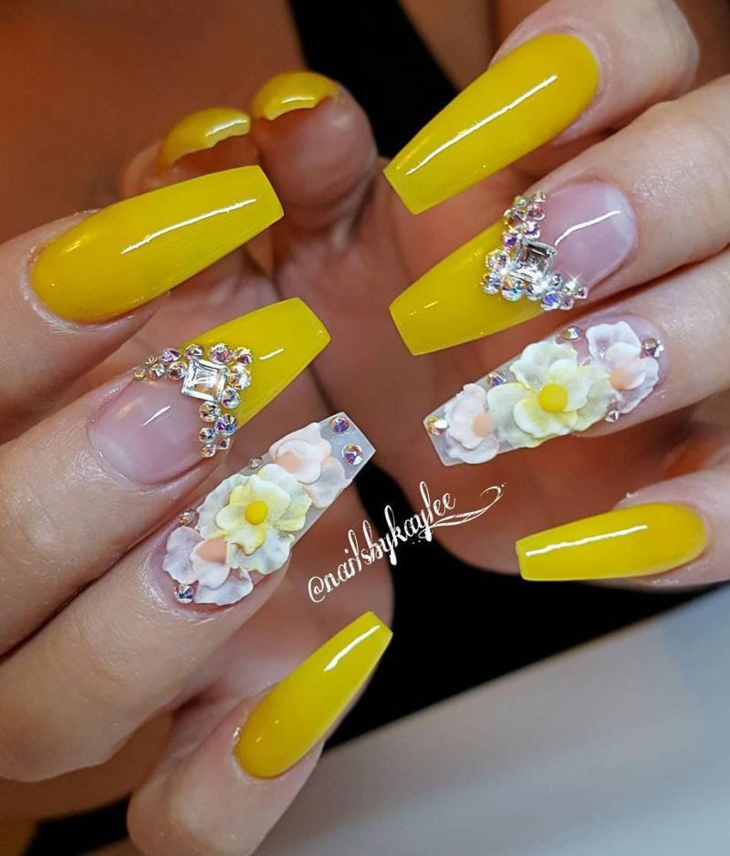 60 Pretty Yellow Acrylic Coffin Nails to Express Your Personality