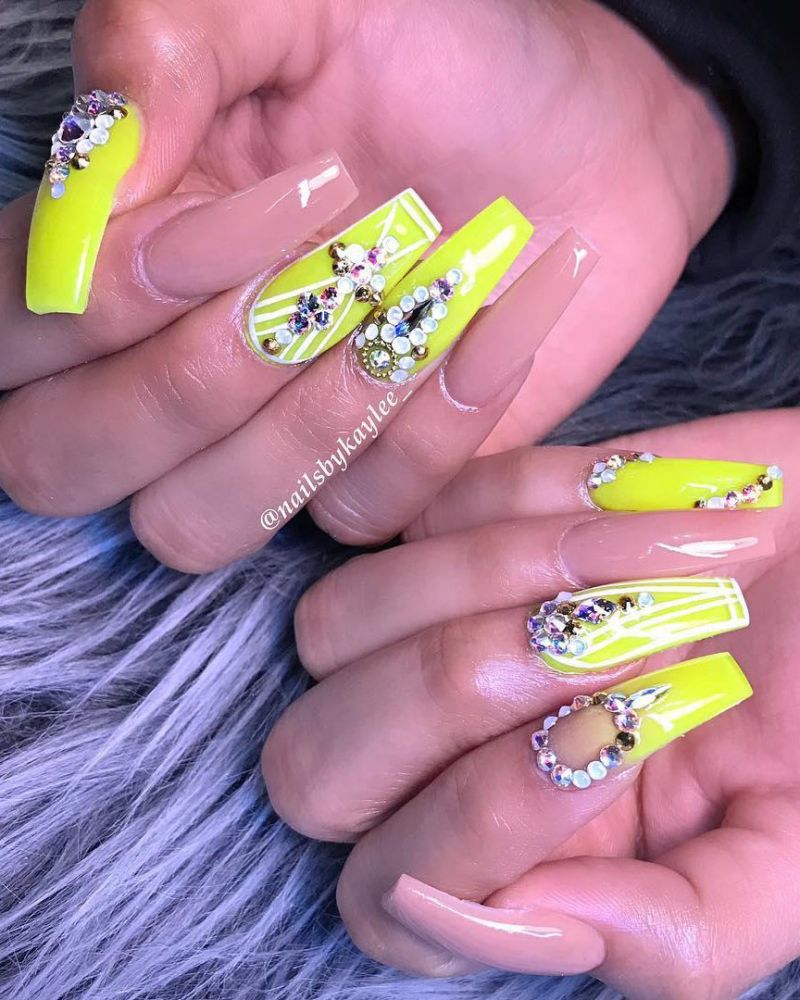 60 Pretty Yellow Acrylic Coffin Nails to Express Your Personality