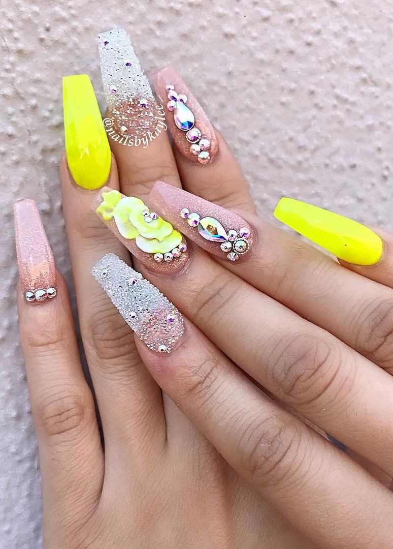 60 Pretty Yellow Acrylic Coffin Nails to Express Your Personality