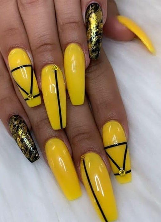 60 Pretty Yellow Acrylic Coffin Nails to Express Your Personality