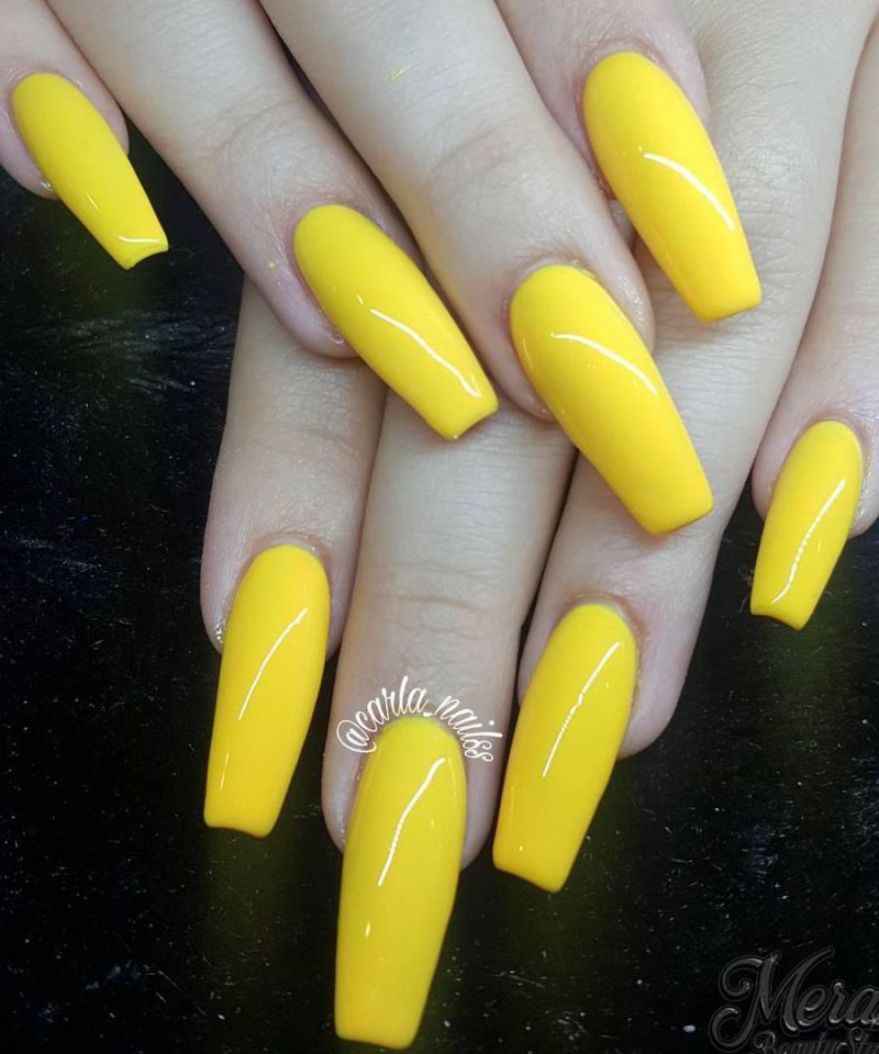 60 Pretty Yellow Acrylic Coffin Nails to Express Your Personality