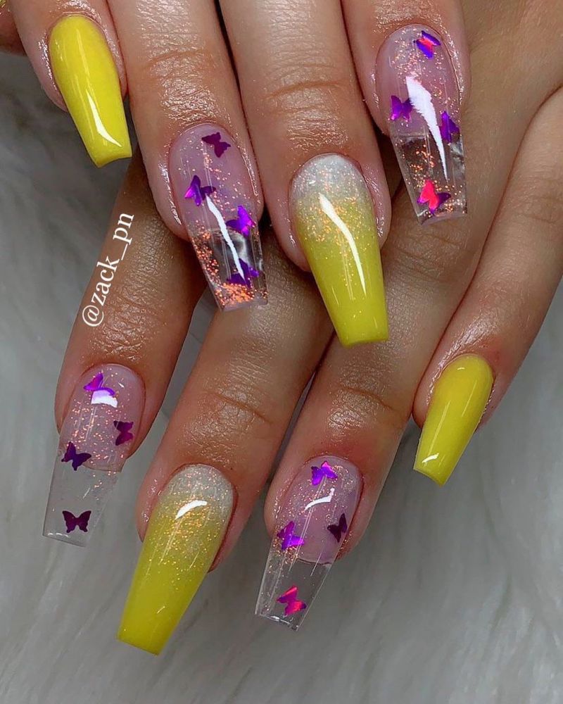 60 Pretty Yellow Acrylic Coffin Nails to Express Your Personality