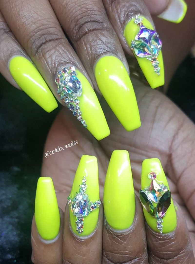 60 Pretty Yellow Acrylic Coffin Nails to Express Your Personality