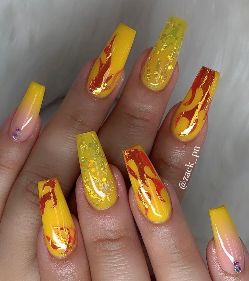 60 Pretty Yellow Acrylic Coffin Nails to Express Your Personality