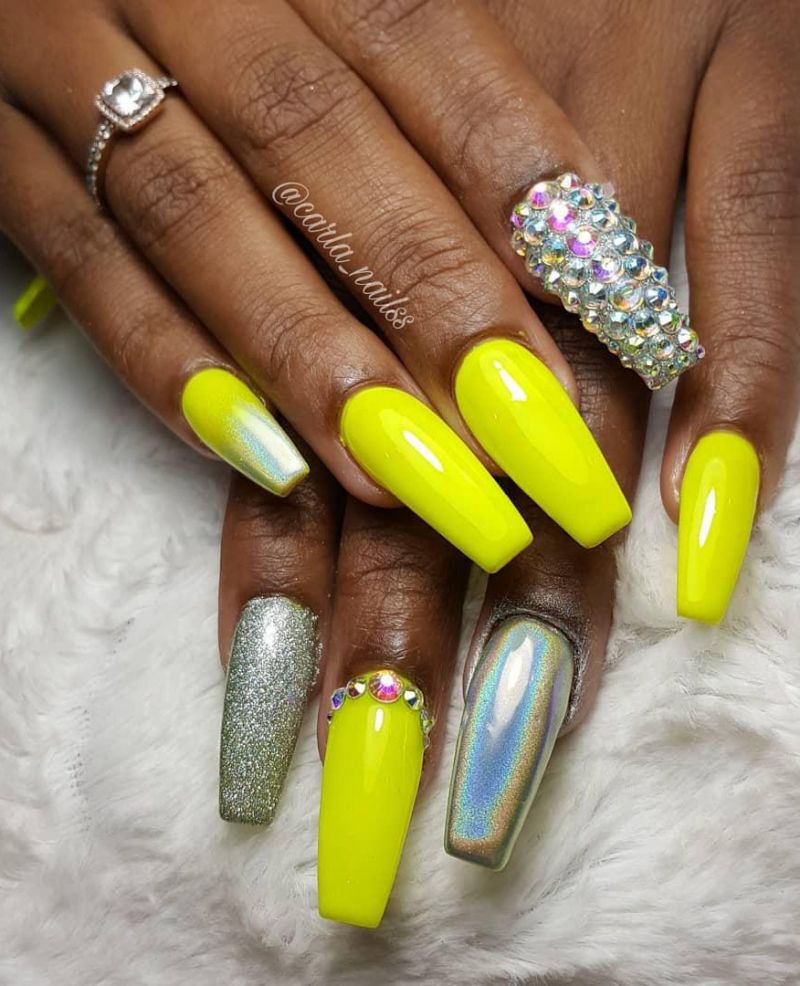 60 Pretty Yellow Acrylic Coffin Nails to Express Your Personality