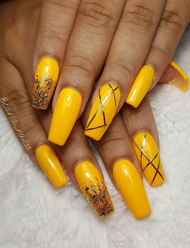 60 Pretty Yellow Acrylic Coffin Nails to Express Your Personality