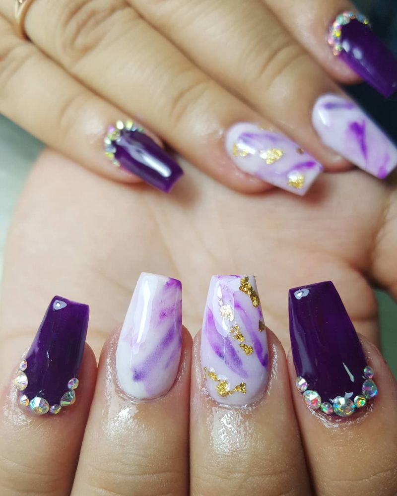 50 Trendy Purple Marble Nails You Must Try