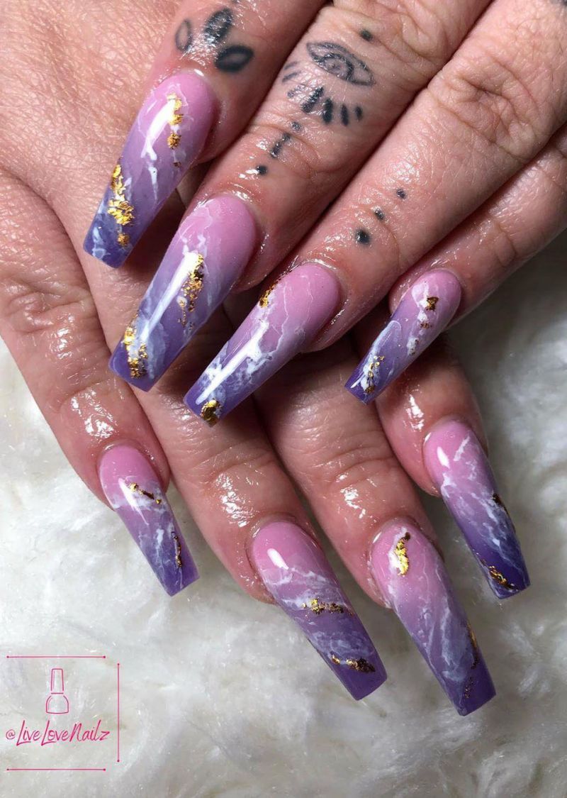 50 Trendy Purple Marble Nails You Must Try