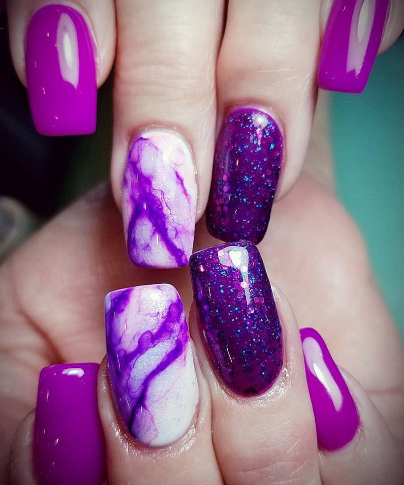 50 Trendy Purple Marble Nails You Must Try