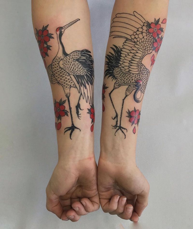 Pretty Crane Tattoos Bring You Longevity and Health