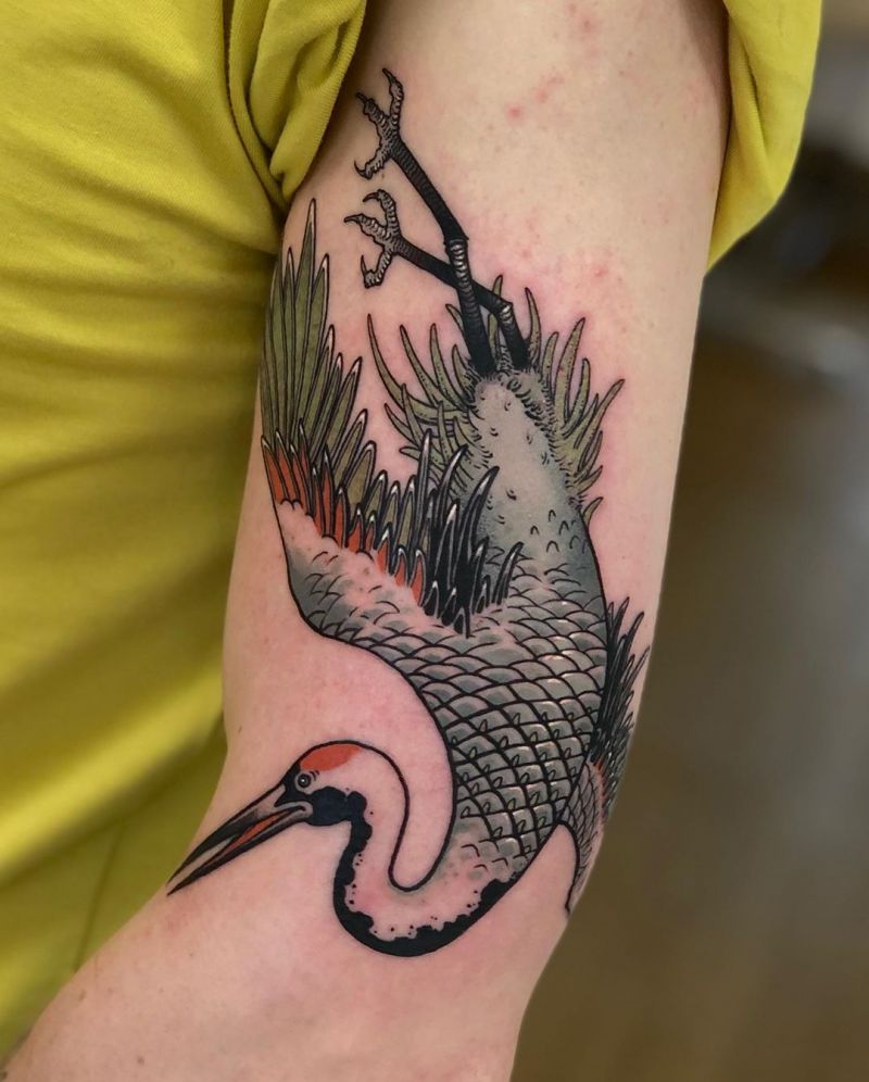 Pretty Crane Tattoos Bring You Longevity and Health