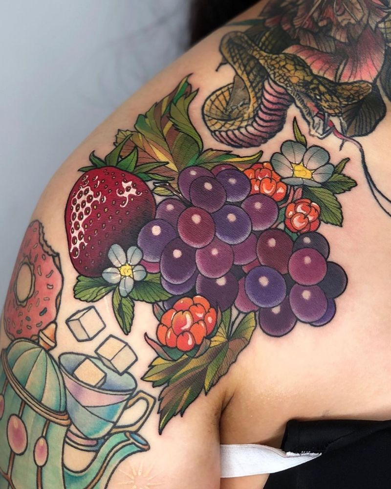 30 Sweet Grape Tattoos Moment Give You The Taste of Happiness