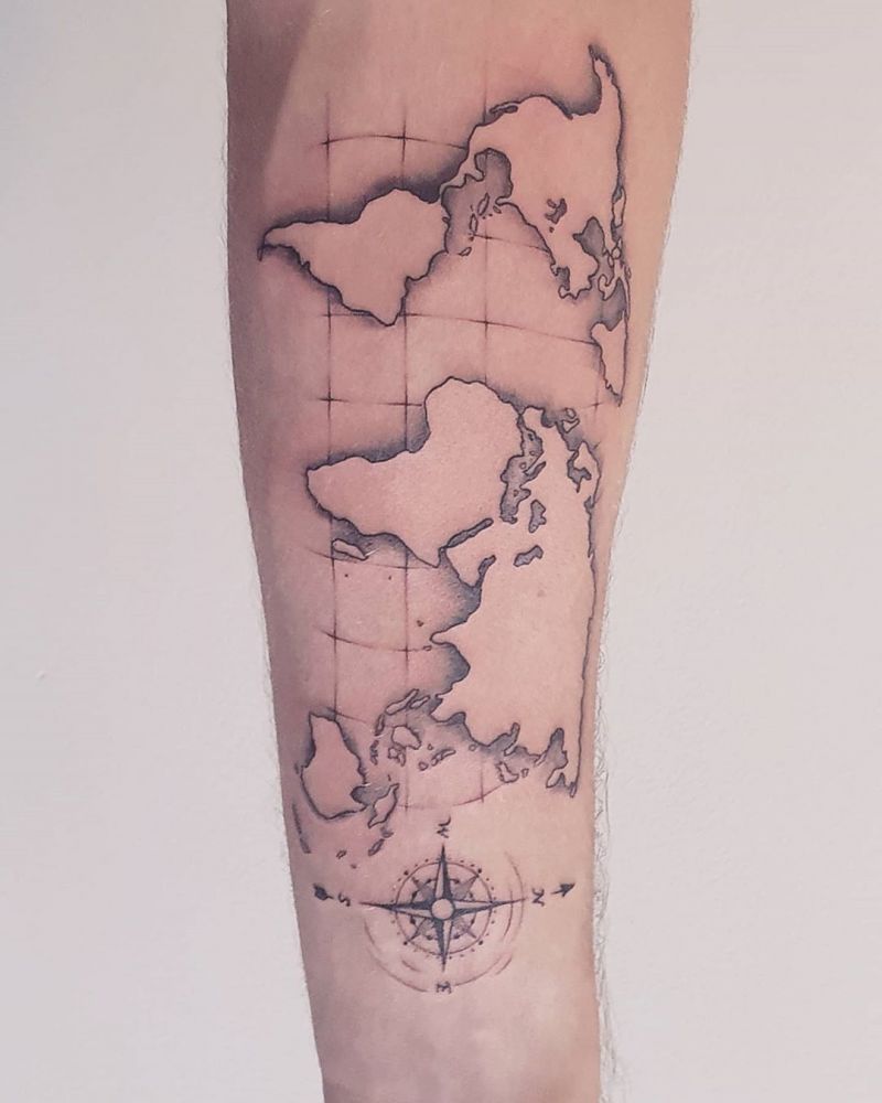 30 Pretty Map Tattoos Make You Want to Go Abroad