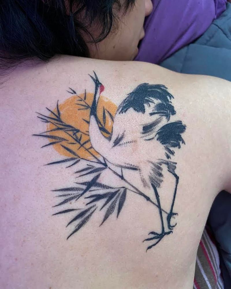 Pretty Crane Tattoos Bring You Longevity and Health