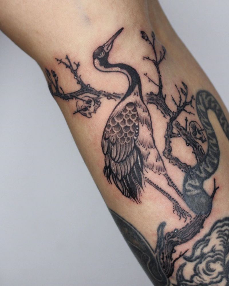 Pretty Crane Tattoos Bring You Longevity and Health