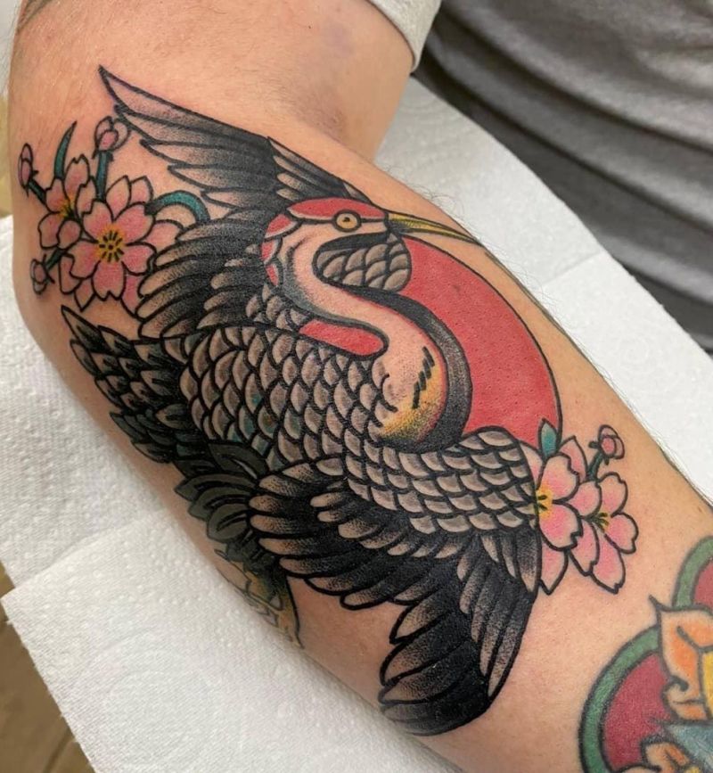 Pretty Crane Tattoos Bring You Longevity and Health