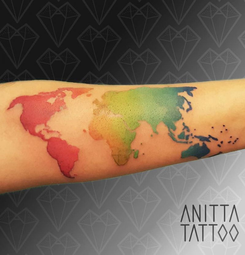 30 Pretty Map Tattoos Make You Want to Go Abroad