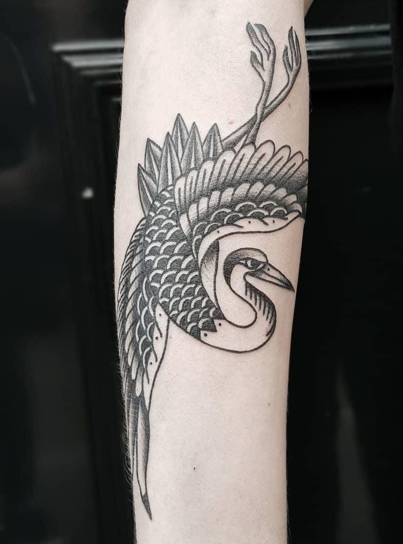 Pretty Crane Tattoos Bring You Longevity and Health