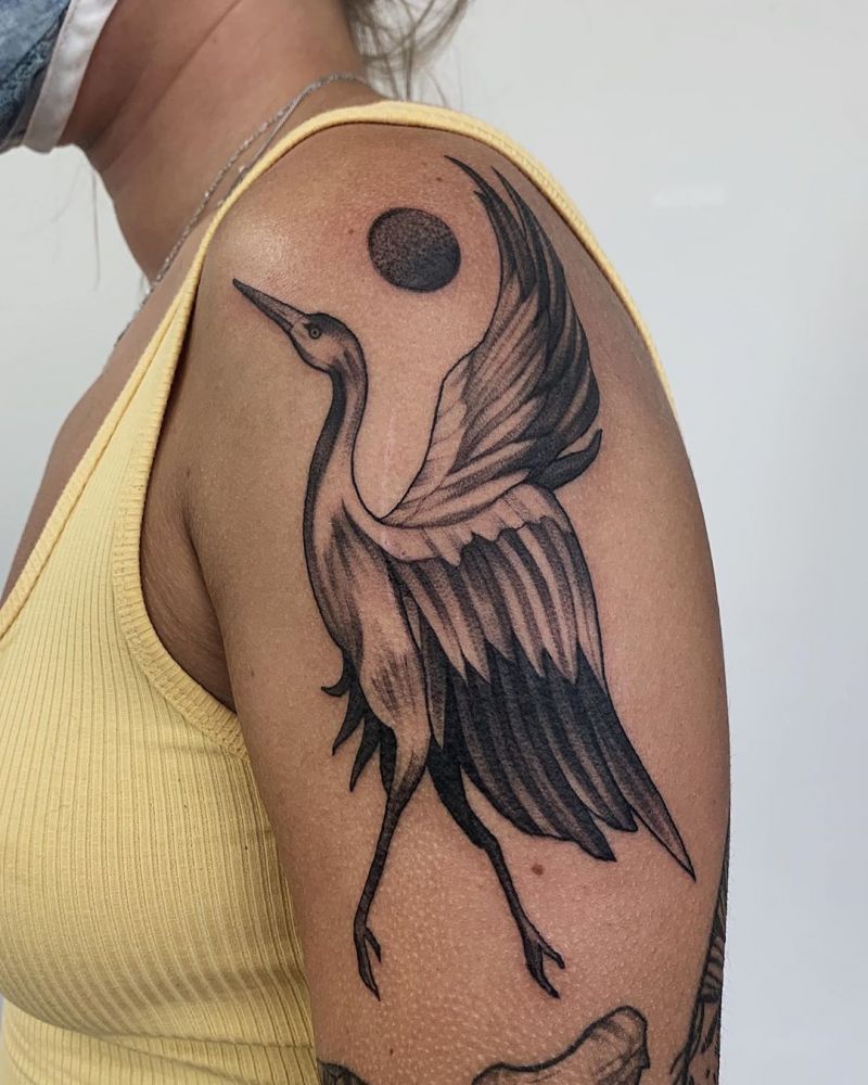 Pretty Crane Tattoos Bring You Longevity and Health