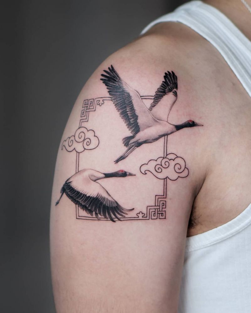 Pretty Crane Tattoos Bring You Longevity and Health