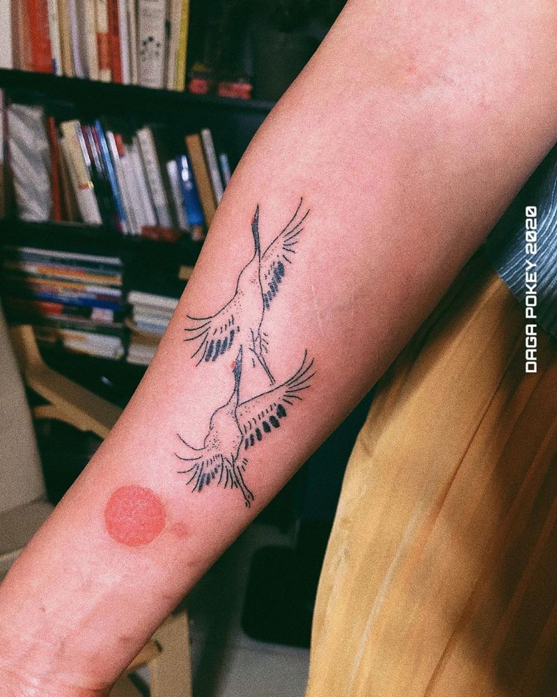 Pretty Crane Tattoos Bring You Longevity and Health