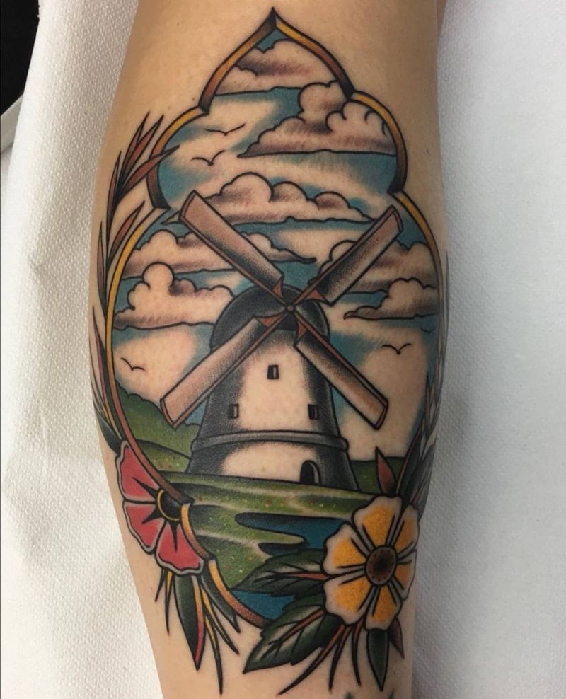 30 Pretty Windmill Tattoos Show Your Temperament